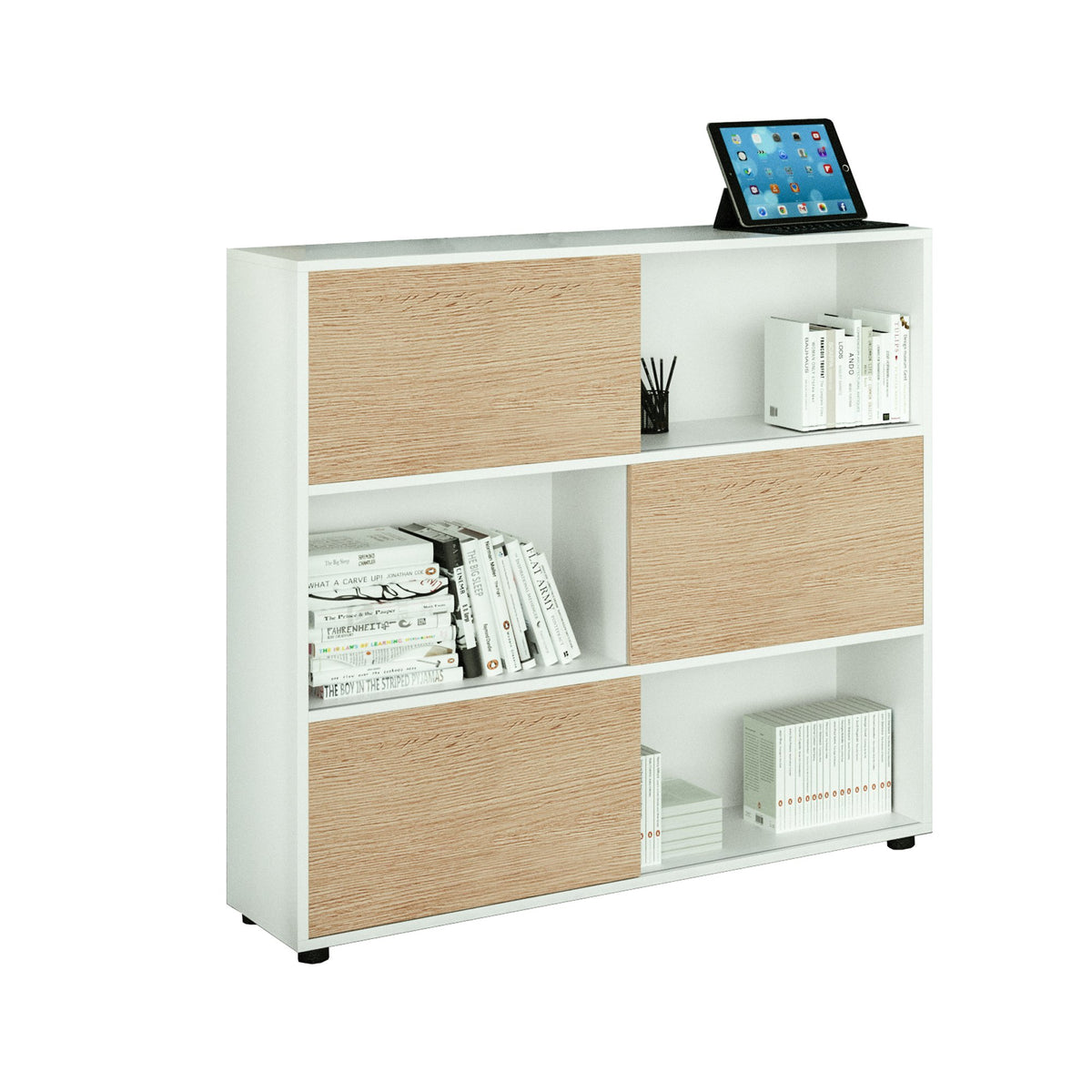 artexport-libreria-bassa-3-ripiani-ante-scorr-120x35cm-h116cm-bianco-rovere-tetris
