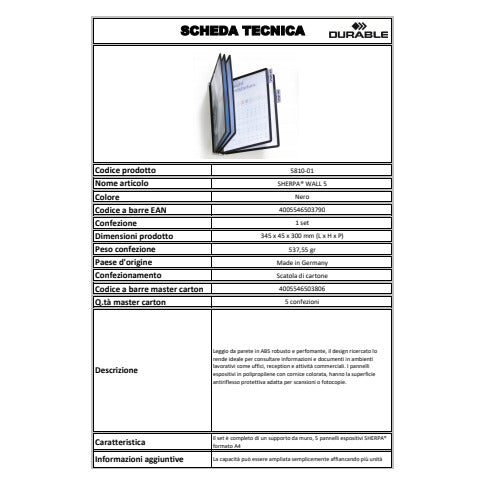 durable-leggio-parete-sherpa-wall-5-pannelli-a4-abs-nero-581001