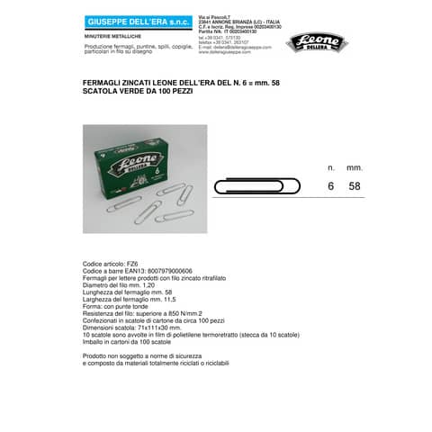 leone-dell-era-fermagli-leone-acciaio-zincato-n-6-1-2x58-mm-rotondi-zinco-brillante-scatola-100-pz-fz6