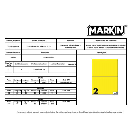 markin-etichette-fluo-permanenti-copiatabu-210x148-mm-foglio-a4-2-et-foglio-giallo-conf-100-fogli