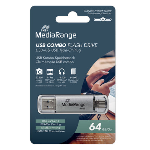 media-range-chiavetta-usb-3-0-spina-usb-type-c-64-gb-argento-mr937