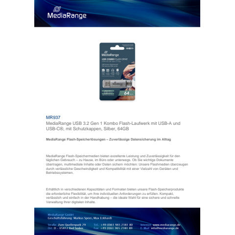 media-range-chiavetta-usb-3-0-spina-usb-type-c-64-gb-argento-mr937