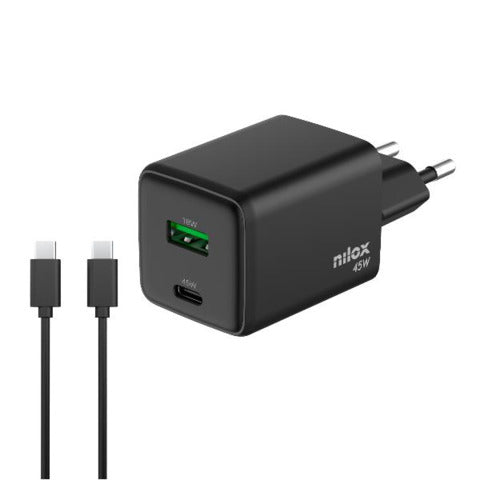 nilox-tech-caricatore-parete-gan-45w-1x-usb-c-1x-usb-a-colore-nero-nxganusbc45