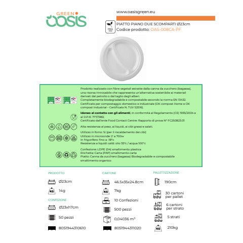 oasis-green-piatto-piano-2-scomparti-canna-zucchero-conf-50-pz-diametro-23-cm-oas-008ca