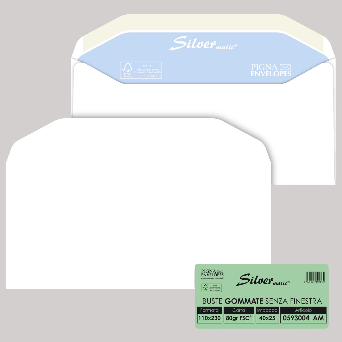 pigna-25-buste-silver-matic-fsc-gommata-bianca-s-finestra-110x230mm-80gr