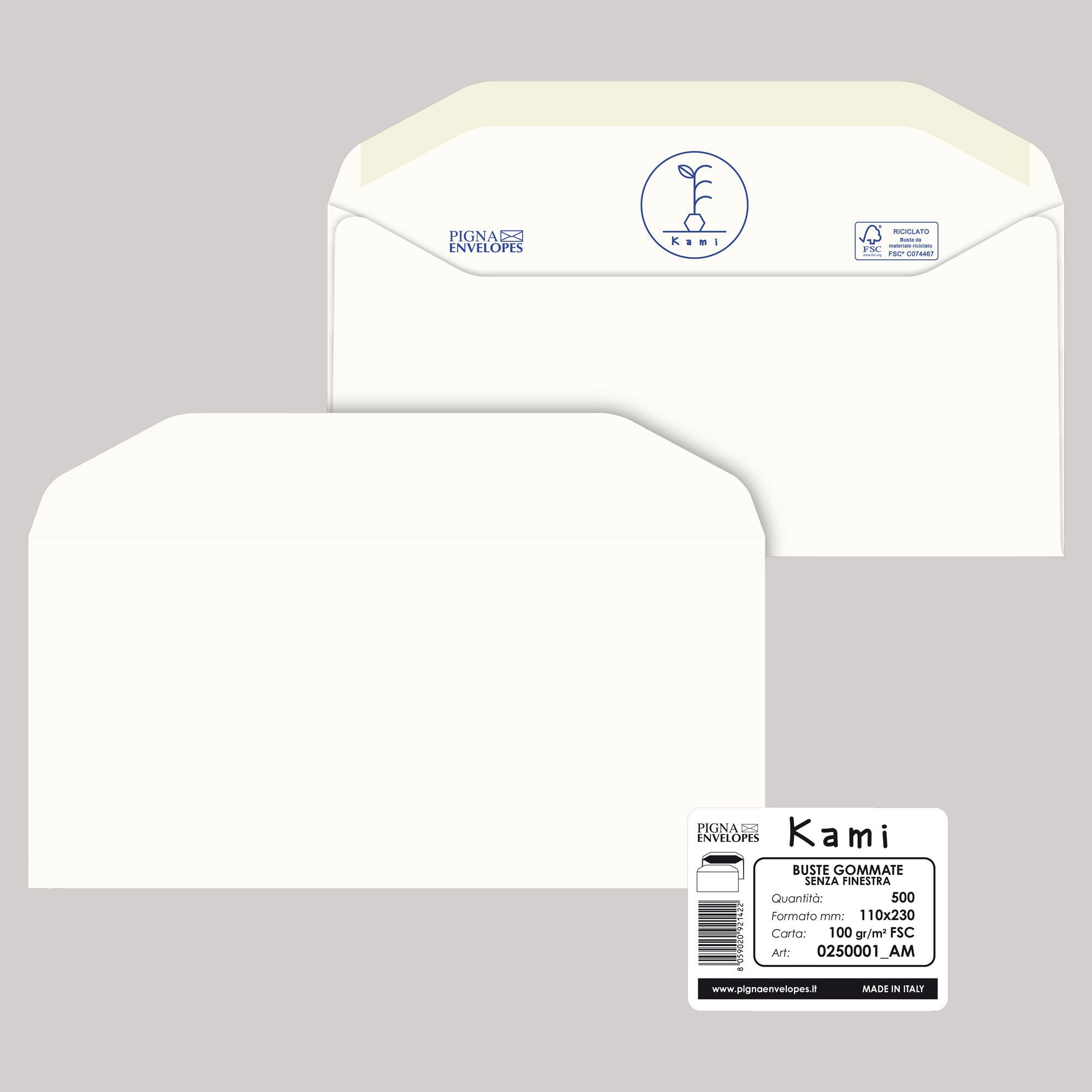 pigna-500-buste-bianche-carta-riciclata-110x230mm-s-finestra-100gr-kami