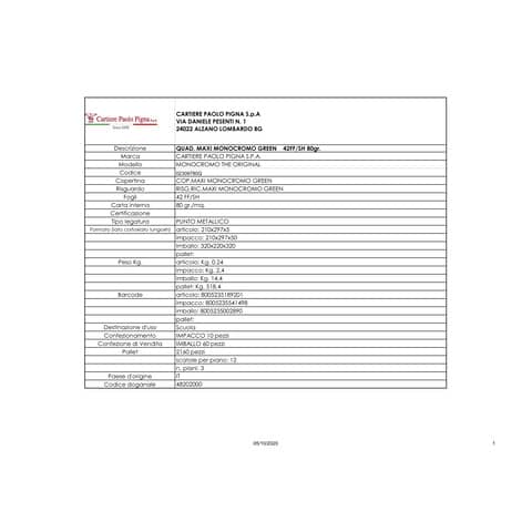 pigna-quaderno-maxi-monocromo-green-42-ff-80-gr-a4-rigatura-oq-copertine-assortite-conf-10-pezzi-02309780q