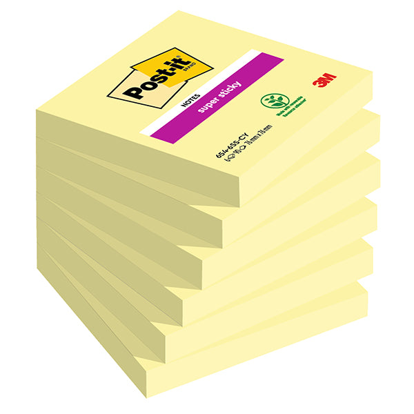 post-it-cf-6pz-90-foglietti-super-sticky-76x76mm-654-6ss-giallo-canary