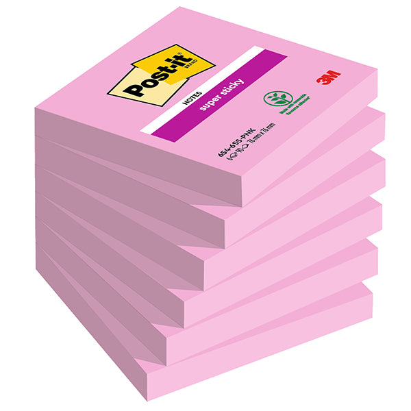 post-it-cf-6pz-90-foglietti-super-sticky-76x76mm-654-6ss-rosa