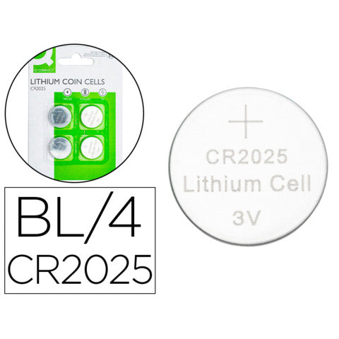 q-connect-batterie-litio-bottone-3v-cr2025-conf-4-pezzi-kf14559
