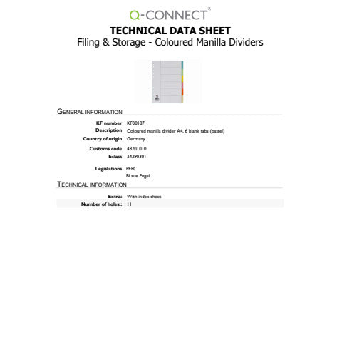 q-connect-divisori-colorati-indice-scrivibile-formato-a4-cartoncino-manilla-6-fogli-kf00187