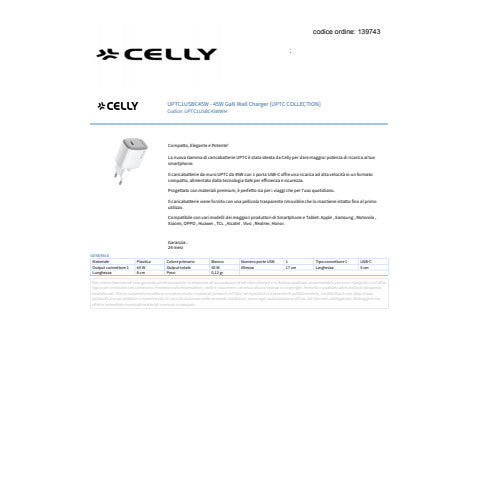 celly-caricatore-parete-alta-velocita-gan-45w-1x-usb-c-bianco-uptc1usbc45wwh