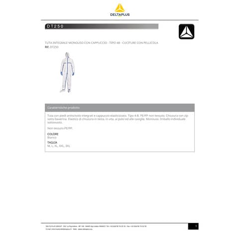 deltaplus-tuta-integrale-monouso-cappuccio-tipo-4b-cuciture-pellicola-taglia-m-dt250tm