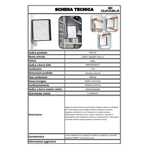 durable-leggio-parete-vario-magnet-wall-5-pannelli-a4-nero-591401