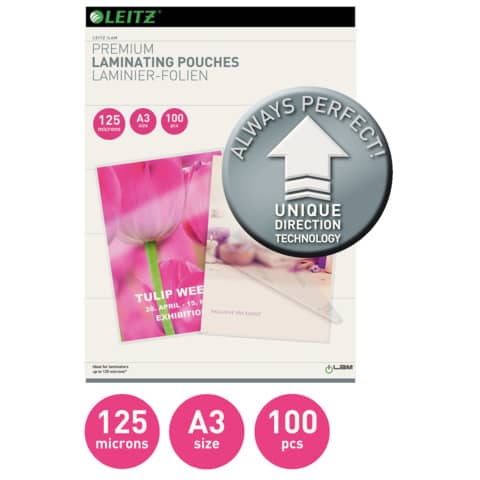 leitz-pouches-plastificatrici-ilam-a3-trasparente-125-micron-conf-100-pezzi-74880000