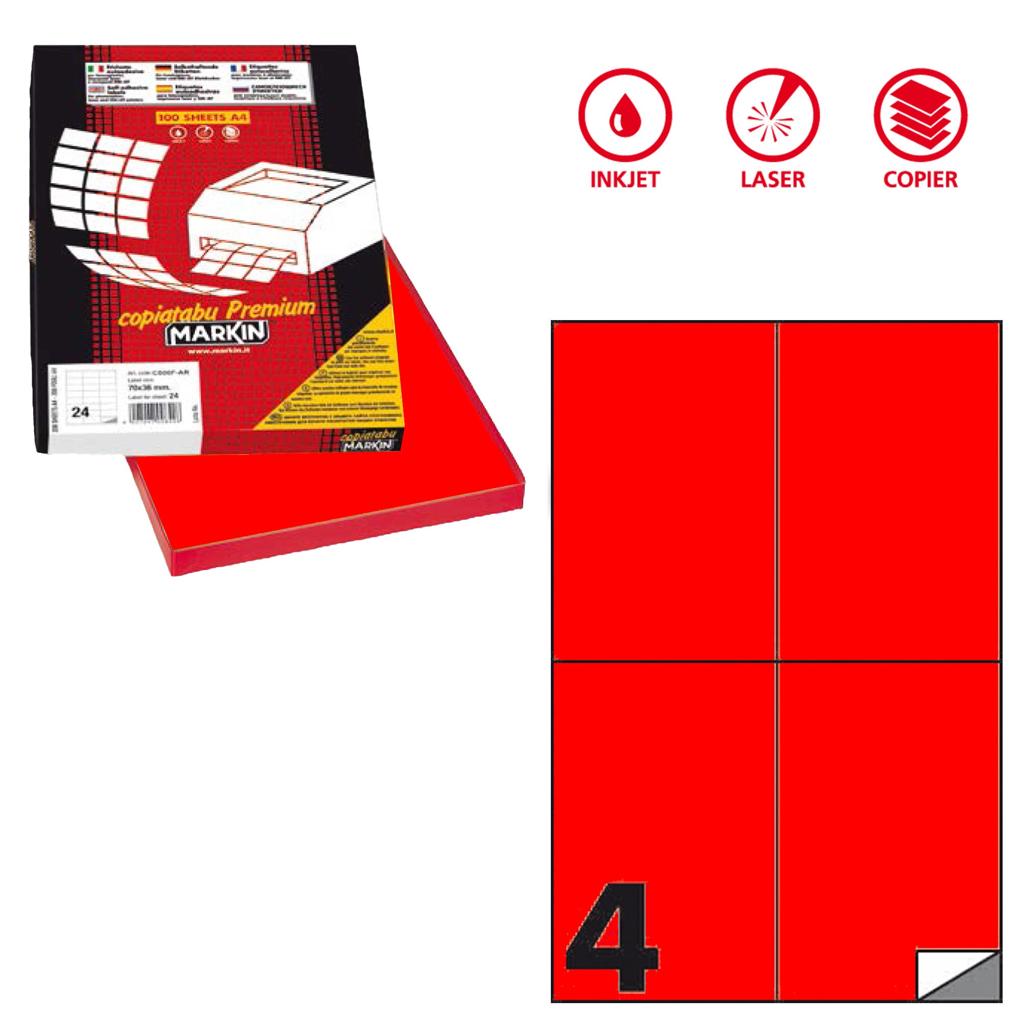 markin-etichetta-adesiva-c-519-rosso-fluo-100fg-a4-105x148-5mm-4et-fg