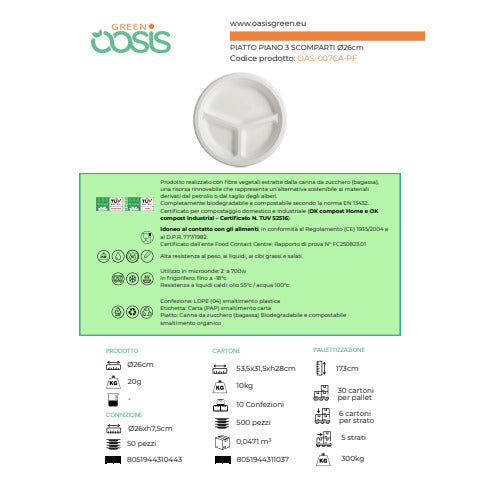 oasis-green-piatto-piano-3-scomparti-canna-zucchero-conf-50-pz-diametro-26-cm-oas-007ca