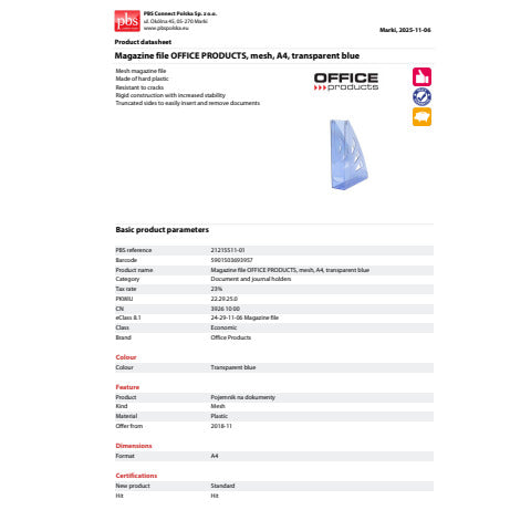 office-products-portariviste-plastica-rigida-a4-trasparente-blu-21215511-01