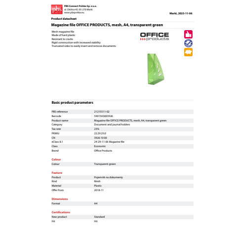 office-products-portariviste-plastica-rigida-a4-trasparente-verde-21215511-02