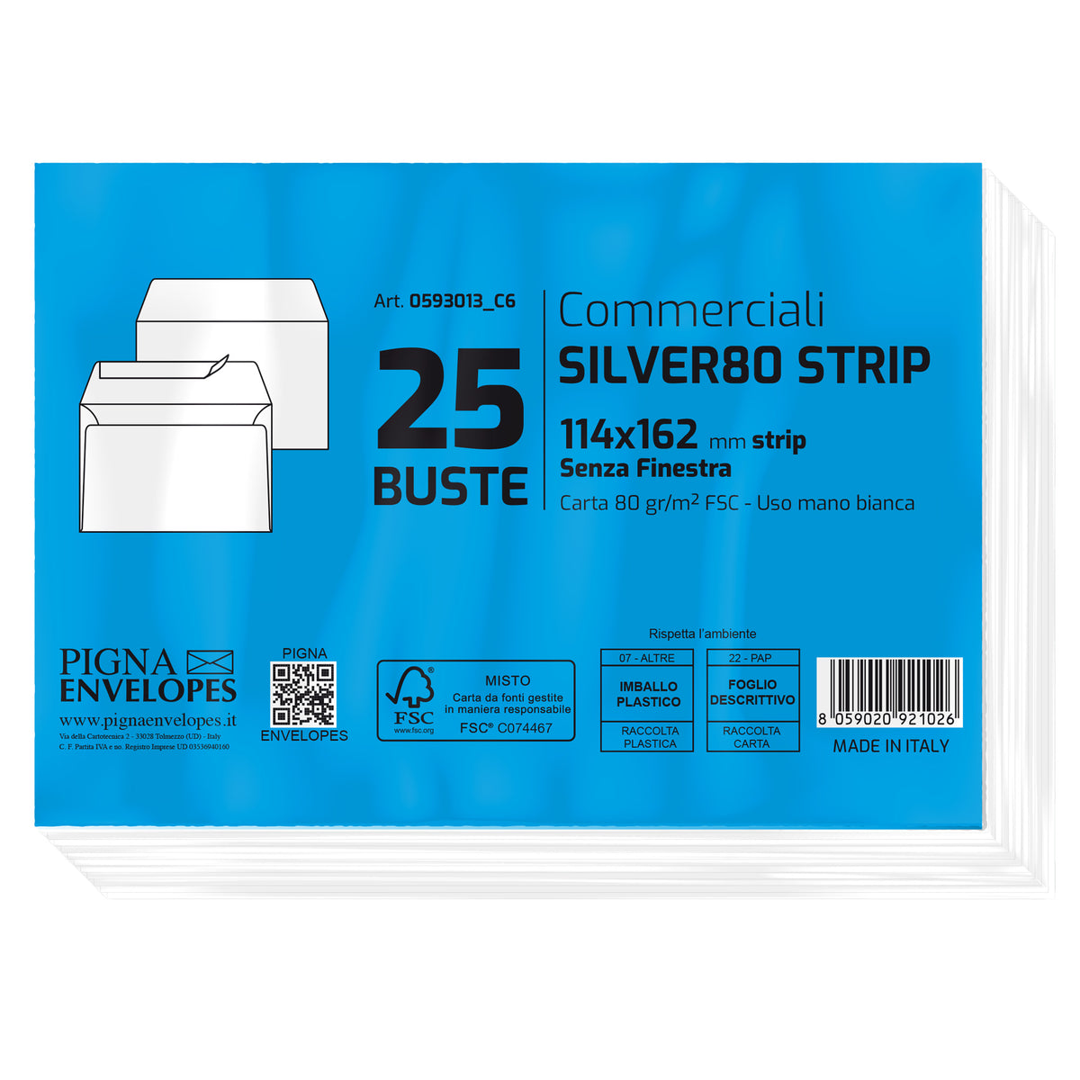 pigna-25-bustesilver80-strip-fsc-bianca-internografata-s-finestra114x162mm80gr