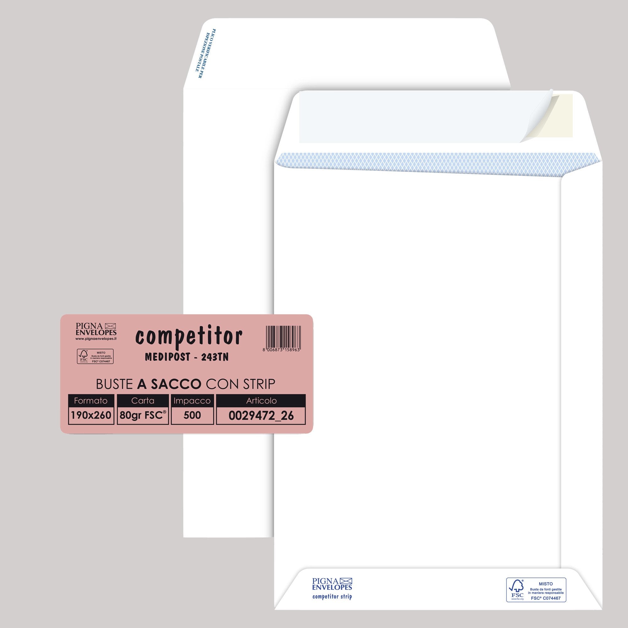 pigna-500-buste-sacco-bianche-190x260mm-80gr-adesiva-competitor