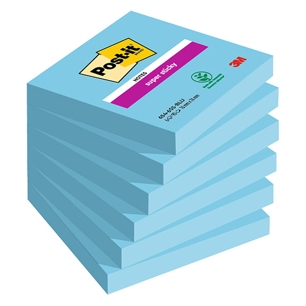 post-it-cf-6pz-90-foglietti-super-sticky-76x76mm-654-6ss-blu