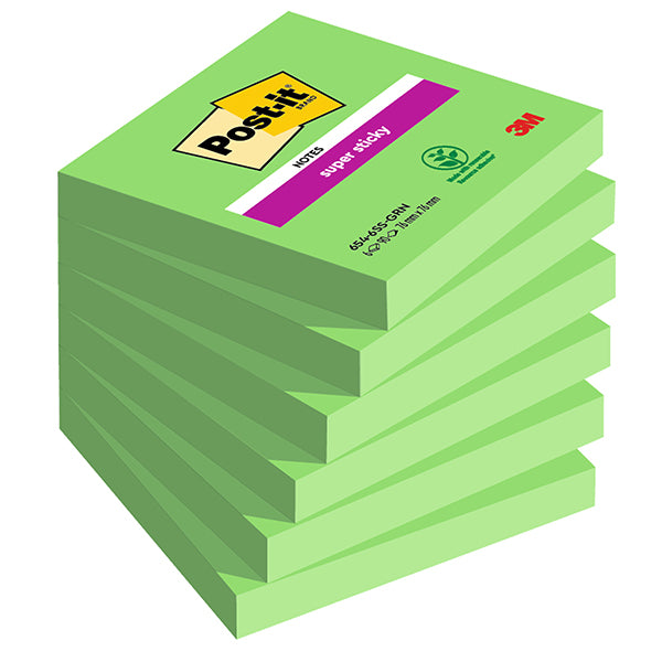 post-it-cf-6pz-90-foglietti-super-sticky-76x76mm-654-6ss-verde