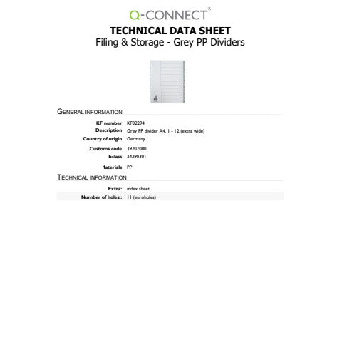 q-connect-divisore-numerico-grigio-xl-24-5x29-7-cm-ppl-1-12-kf02294