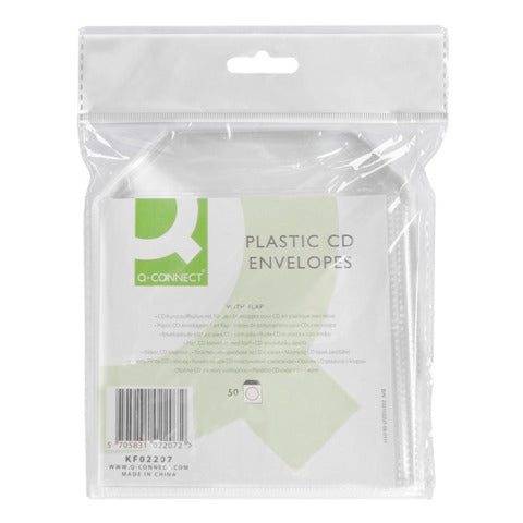 q-connect-tasca-cd-dvd-polipropilene-120my-senza-foratura-lembo-chiusura-conf-50-pezzi-kf02207