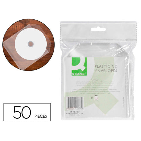 q-connect-tasca-cd-dvd-polipropilene-120my-senza-foratura-lembo-chiusura-conf-50-pezzi-kf02207