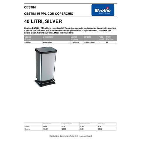 rotho-pattumiera-paso-40lt-pedale-ppl-metallizzato