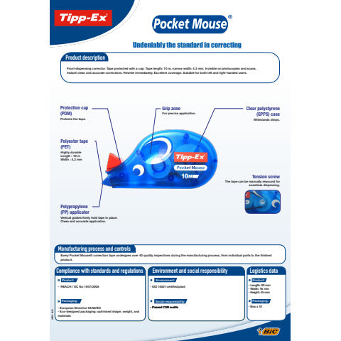 tipp-ex-correttore-nastro-pocket-mouse-4-2-mm-x-10-m-8207892