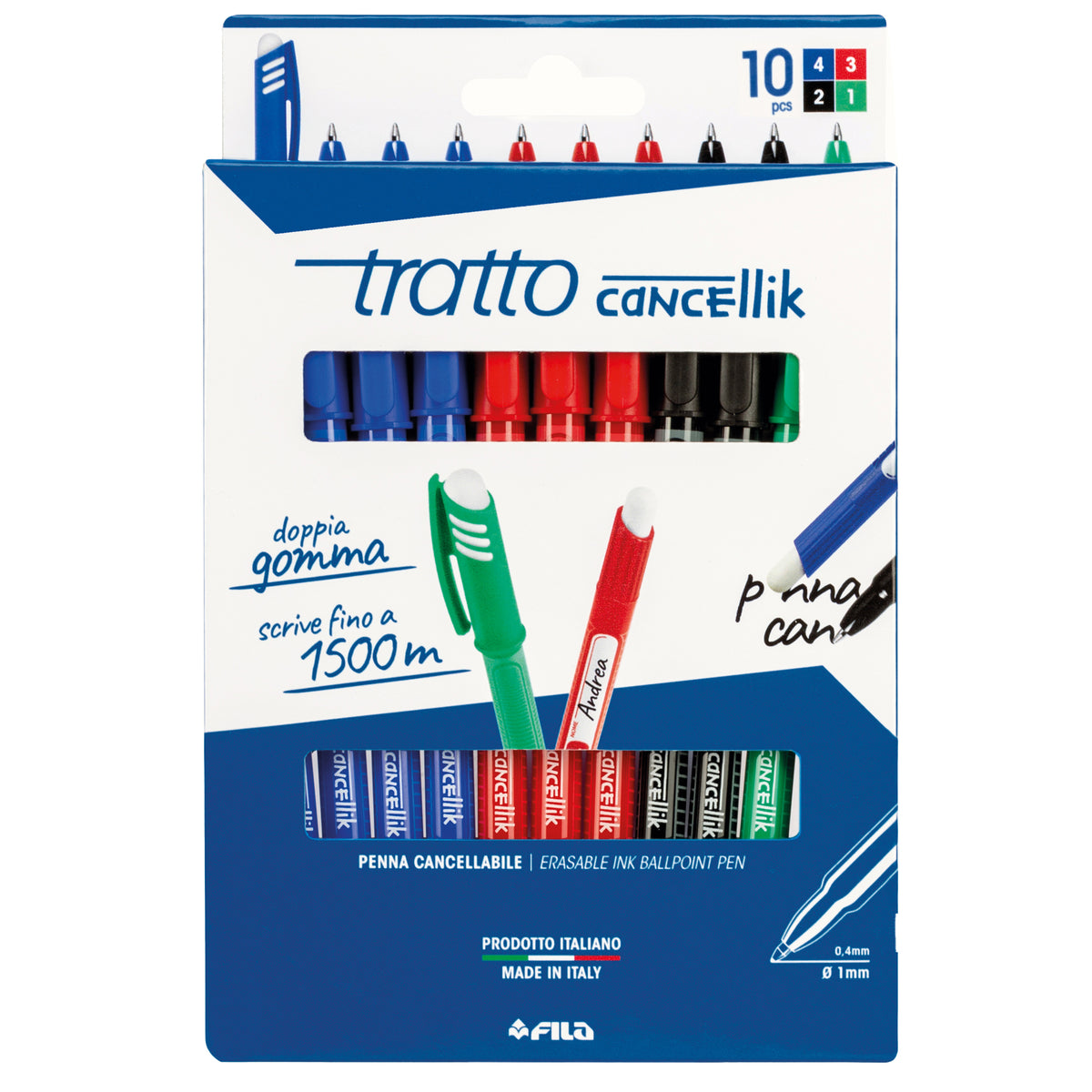 tratto-astuccio-10-penne-sfera-cancellabile-cancellik-1-0mm-ass-ro-bl-ne-ve